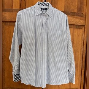 Brooks Brothers Men's White, Blue & Black Striped Dress Shirt